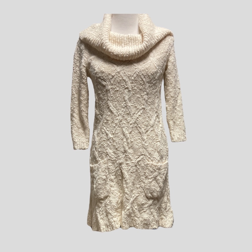 Sleeping on Snow (Anthro) ❄️ Cozy knit oatmeal white sweater dress with pockets